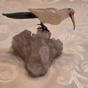 Vintage 1950s Long Billed Gemstone Bird on A Perch